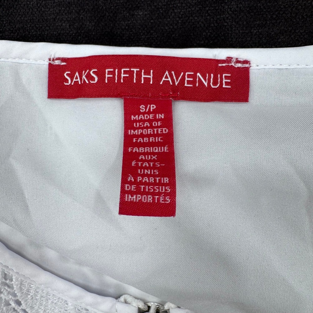 Saks Fifth Avenue Small White Lace Zip Jacket Floral Crochet Sheer Long Sleeve - Picture 6 of 9